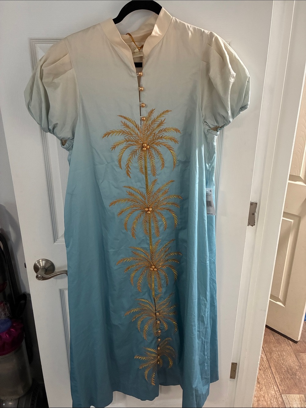 NWT Vestiza Blue Ombre Palm Tree Embroidered Maxi Dress